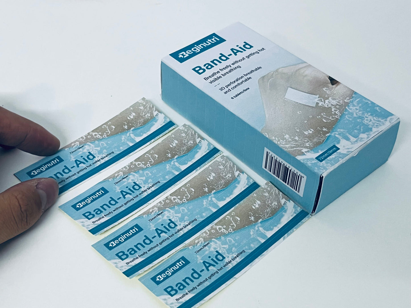 Beginutri Band-Aid, 3D Perforation Breathable Waterproof Skin-Friendly, 72mm×19mm, 6 Pieces, Essential for Daily Wound and Abrasion Care