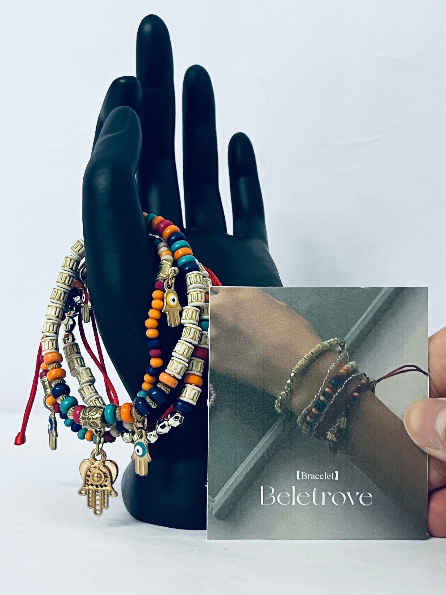 Beletrove Bohemian Layered Beaded Bracelet Set - Multicolor Ethnic Stackable Bracelets with Evil Eye & Hamsa Charms for Women