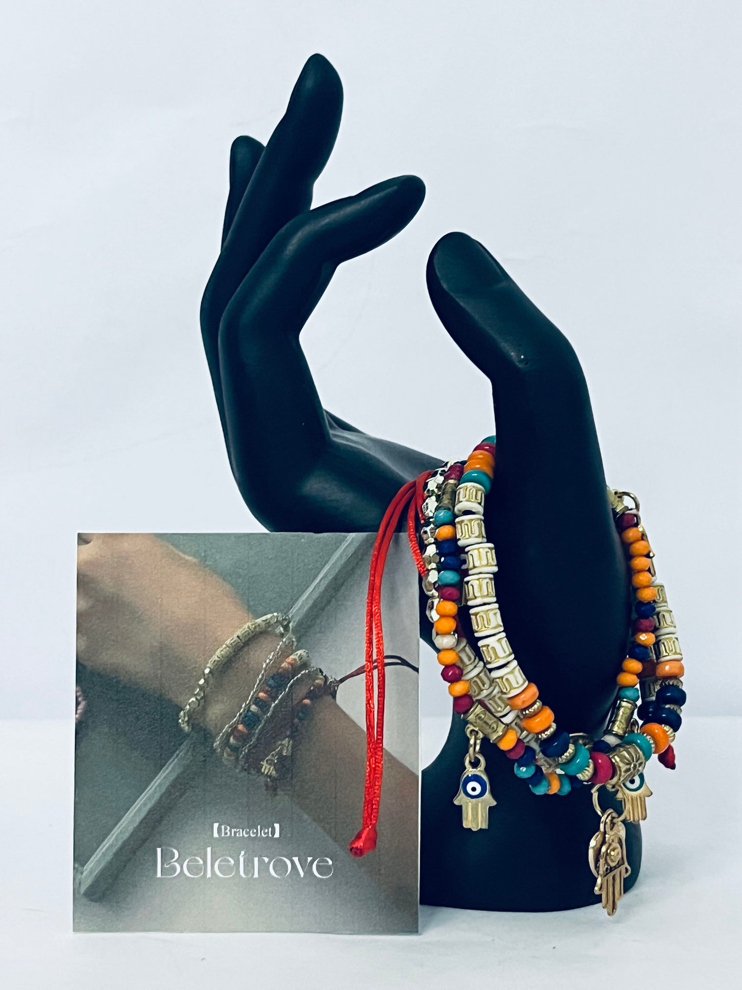 Beletrove Bohemian Layered Beaded Bracelet Set - Multicolor Ethnic Stackable Bracelets with Evil Eye & Hamsa Charms for Women