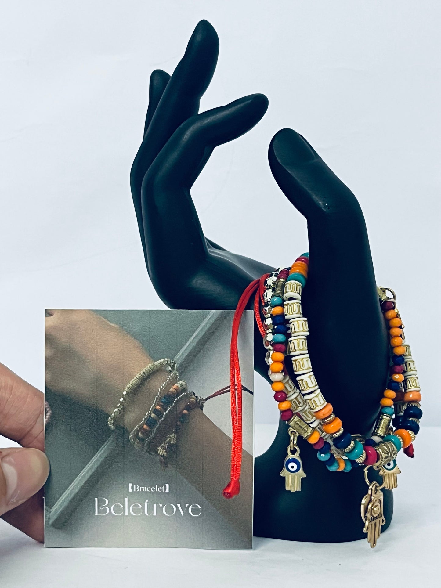 Beletrove Bohemian Layered Beaded Bracelet Set - Multicolor Ethnic Stackable Bracelets with Evil Eye & Hamsa Charms for Women