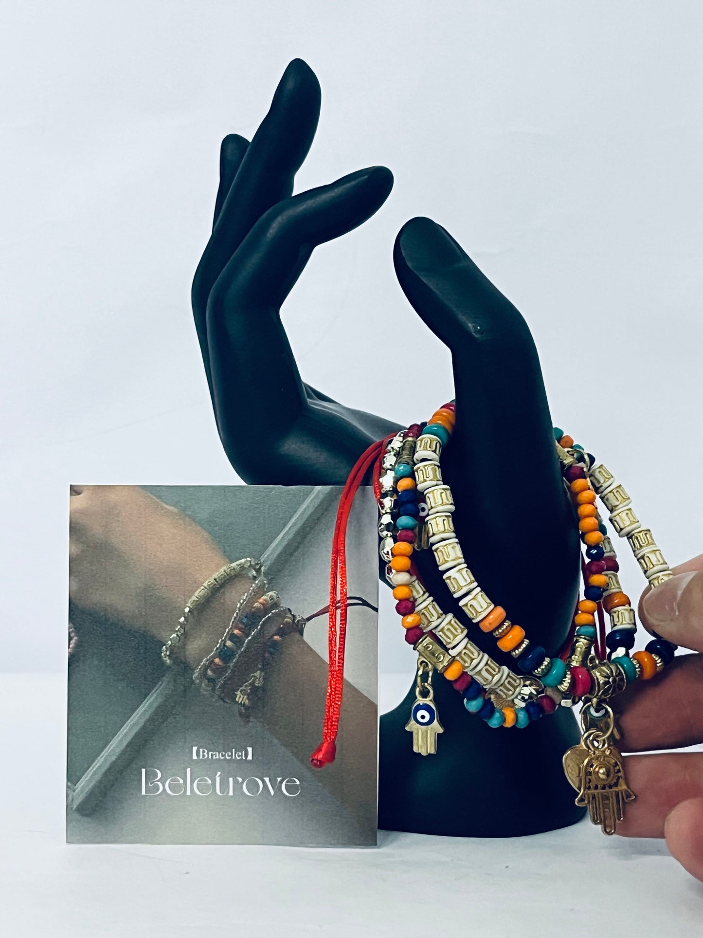 Beletrove Bohemian Layered Beaded Bracelet Set - Multicolor Ethnic Stackable Bracelets with Evil Eye & Hamsa Charms for Women