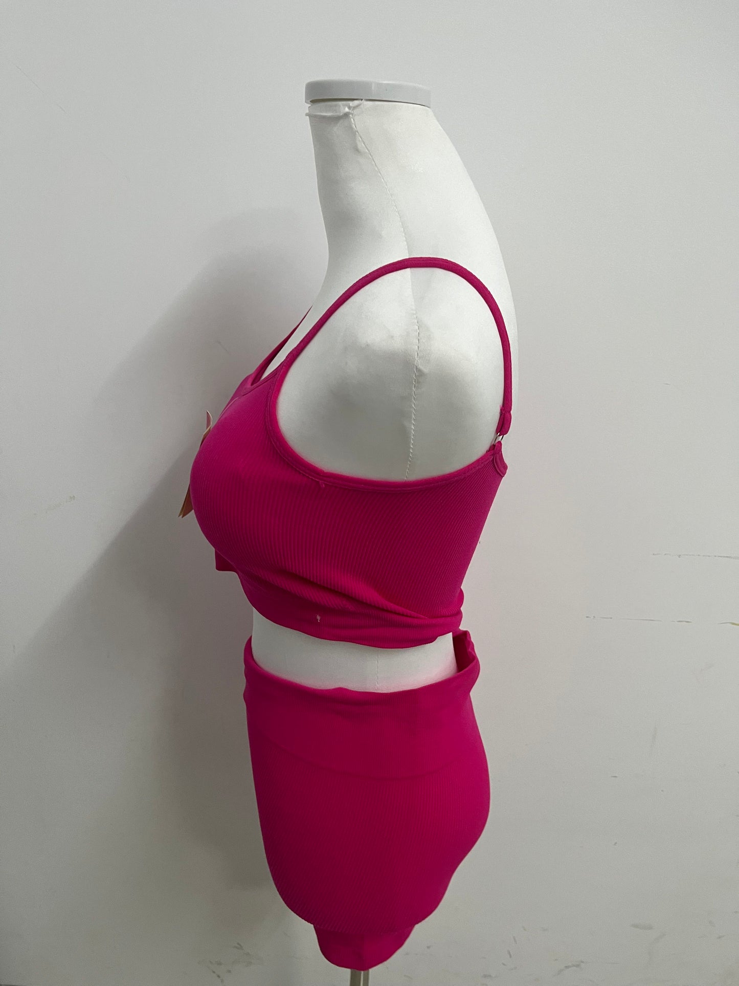Berthe Fuchsia Activewear Set - Ribbed Fabric Crop Tank & Skort Shorts