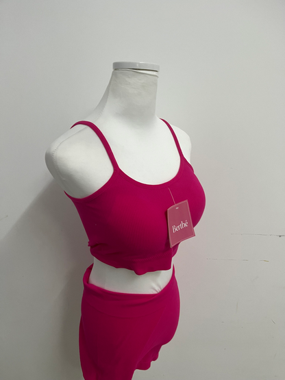 Berthe Fuchsia Activewear Set - Ribbed Fabric Crop Tank & Skort Shorts