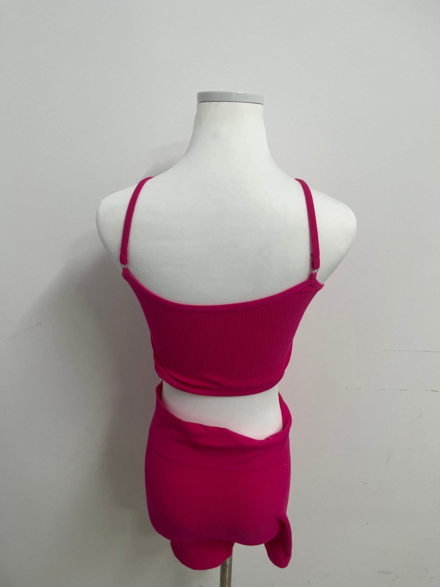 Berthe Fuchsia Activewear Set - Ribbed Fabric Crop Tank & Skort Shorts