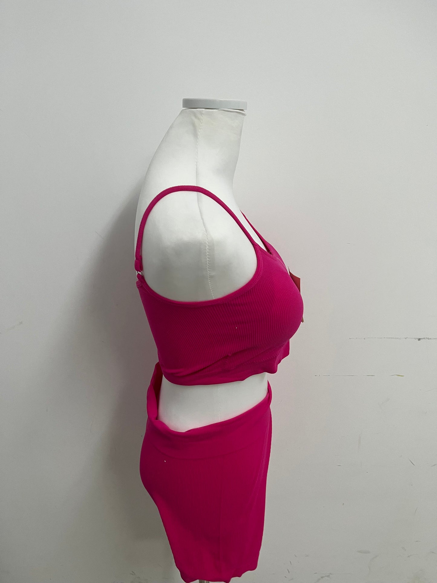 Berthe Fuchsia Activewear Set - Ribbed Fabric Crop Tank & Skort Shorts