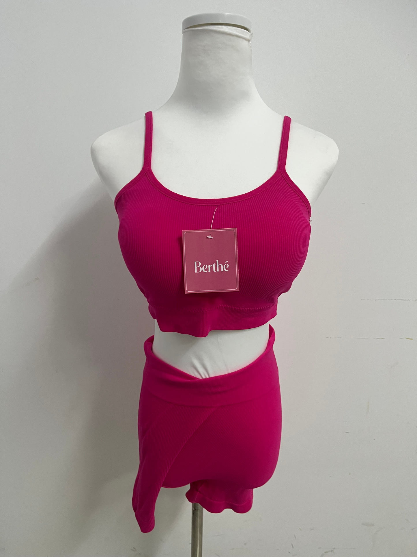 Berthe Fuchsia Activewear Set - Ribbed Fabric Crop Tank & Skort Shorts