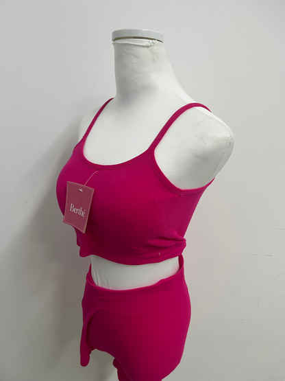 Berthe Fuchsia Activewear Set - Ribbed Fabric Crop Tank & Skort Shorts