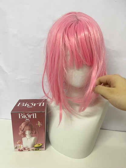 [Bigril Wigs]——Pink Mist Layered Short Wig - Sweet Girl Aesthetic Full Wig