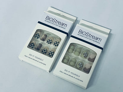 BioStream Press-On Nails Manicure Kit, 24-Piece Set, Long-Lasting Fake Nails with Glue, File, Prep Pad & Cuticle Stick