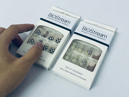 BioStream Press-On Nails Manicure Kit, 24-Piece Set, Long-Lasting Fake Nails with Glue, File, Prep Pad & Cuticle Stick