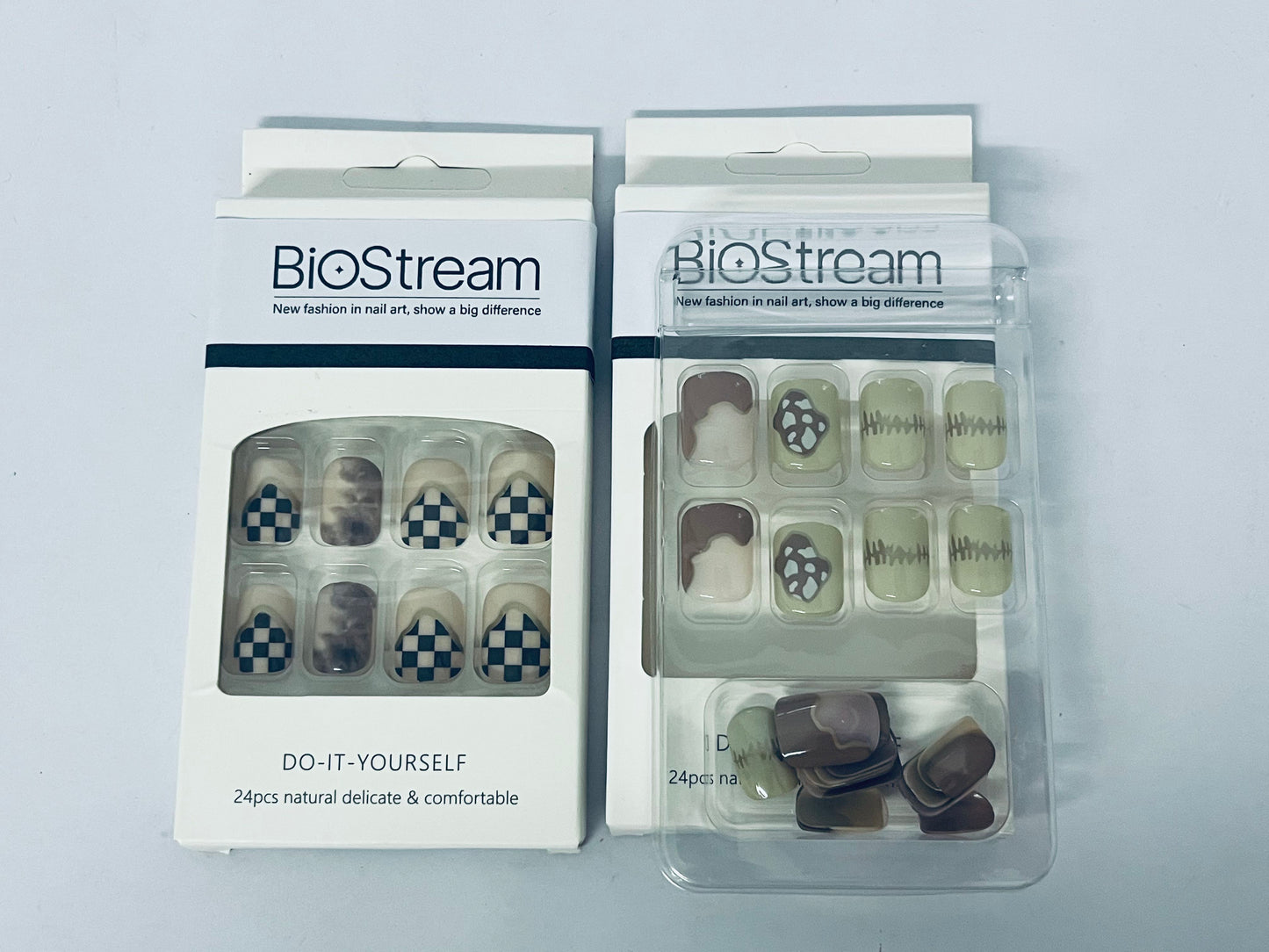 BioStream Press-On Nails Manicure Kit, 24-Piece Set, Long-Lasting Fake Nails with Glue, File, Prep Pad & Cuticle Stick