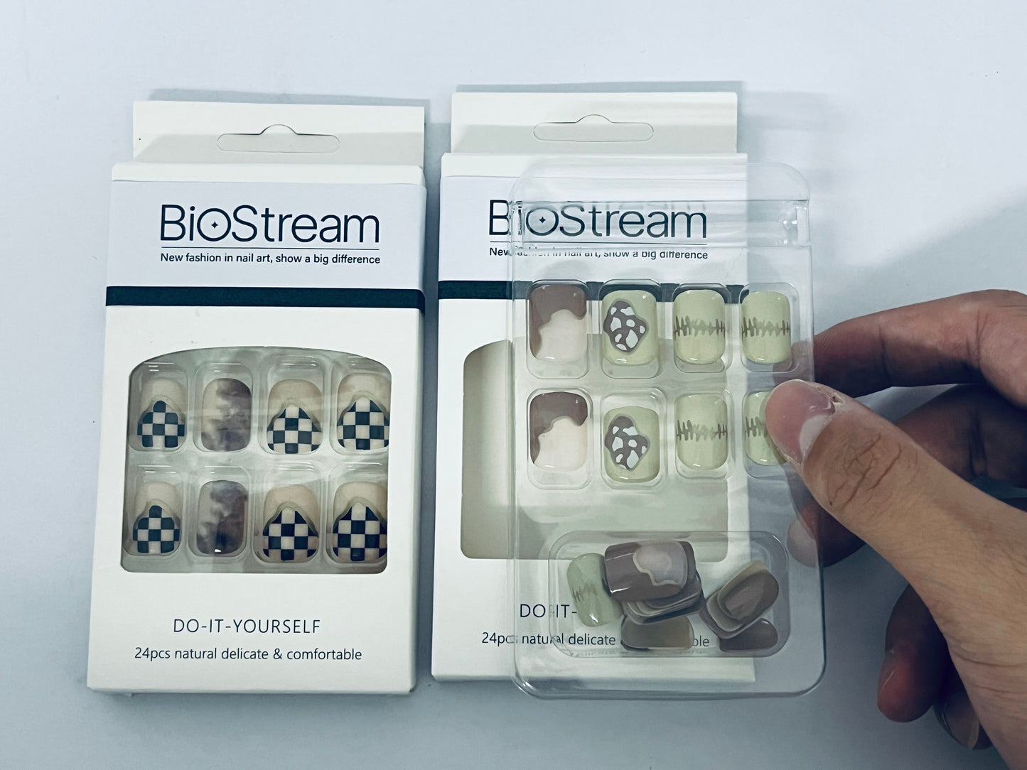 BioStream Press-On Nails Manicure Kit, 24-Piece Set, Long-Lasting Fake Nails with Glue, File, Prep Pad & Cuticle Stick