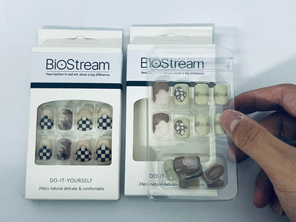 BioStream Press-On Nails Manicure Kit, 24-Piece Set, Long-Lasting Fake Nails with Glue, File, Prep Pad & Cuticle Stick