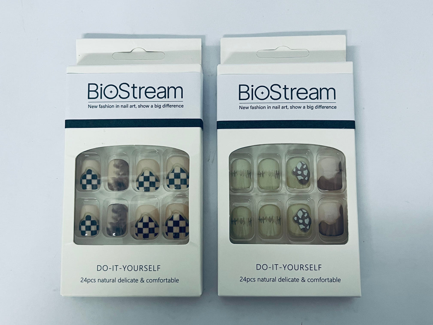 BioStream Press-On Nails Manicure Kit, 24-Piece Set, Long-Lasting Fake Nails with Glue, File, Prep Pad & Cuticle Stick