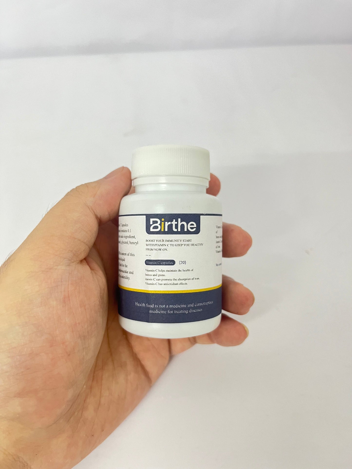 Birthe Vitamin C 1000mg Capsules - Extra Strength Vegan Vitamin C for Daily Antioxidant & Immune Support - Non-GMO - 20 Capsules