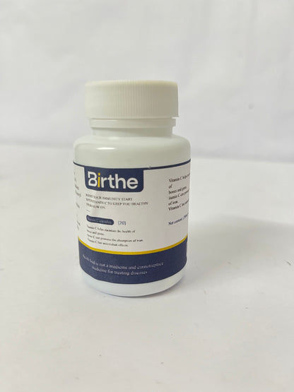 Birthe Vitamin C 1000mg Capsules - Extra Strength Vegan Vitamin C for Daily Antioxidant & Immune Support - Non-GMO - 20 Capsules