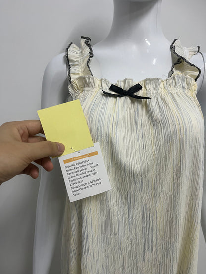 [Blocute Dresses]——Blocute 100% Cotton Ruffled Strap Nightgown | French-Inspired Comfort for Cozy Nights