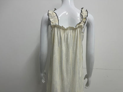 [Blocute Dresses]——Blocute 100% Cotton Ruffled Strap Nightgown | French-Inspired Comfort for Cozy Nights