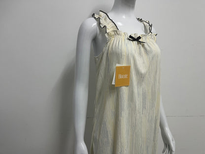[Blocute Dresses]——Blocute 100% Cotton Ruffled Strap Nightgown | French-Inspired Comfort for Cozy Nights
