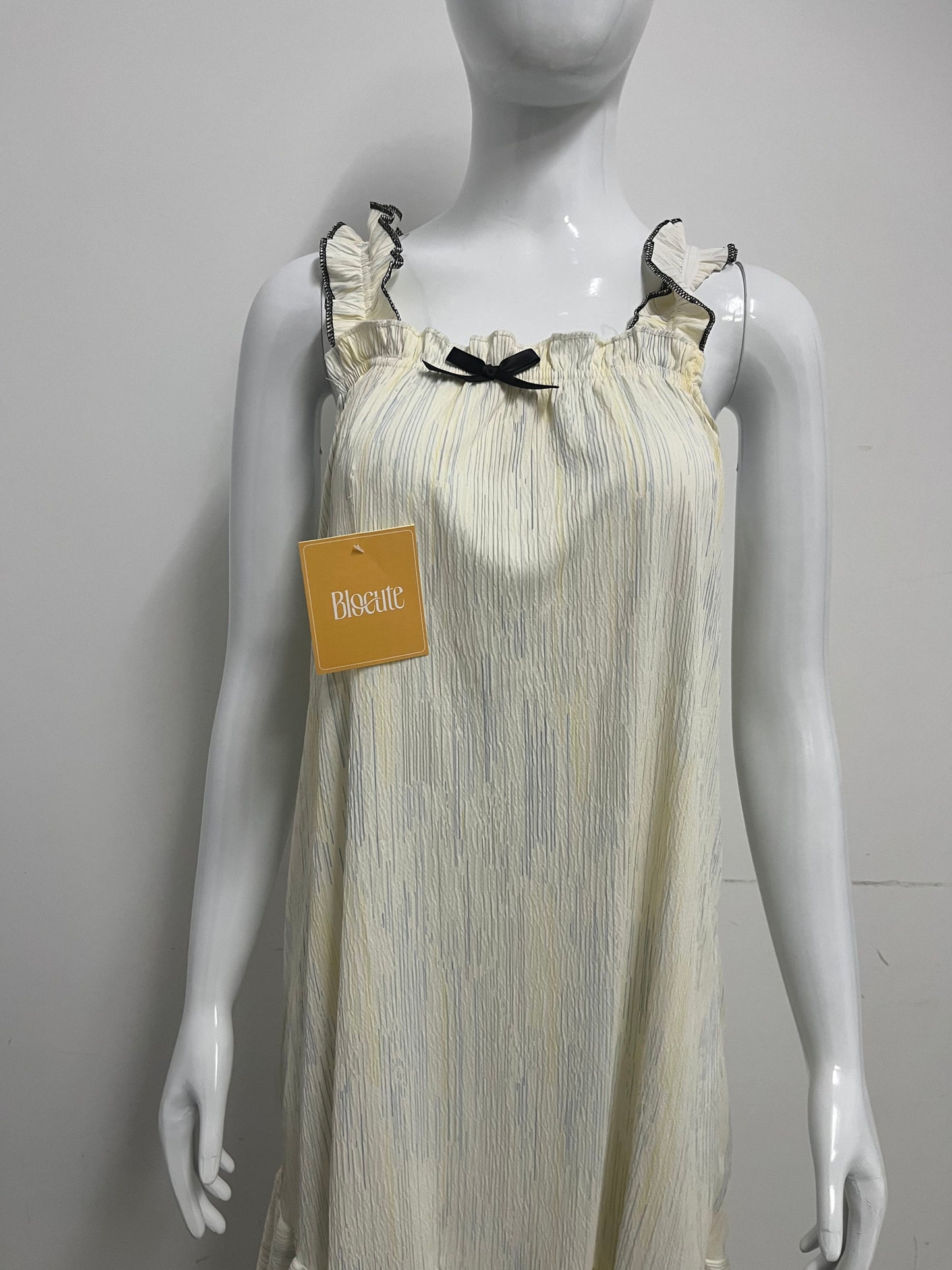 [Blocute Dresses]——Blocute 100% Cotton Ruffled Strap Nightgown | French-Inspired Comfort for Cozy Nights