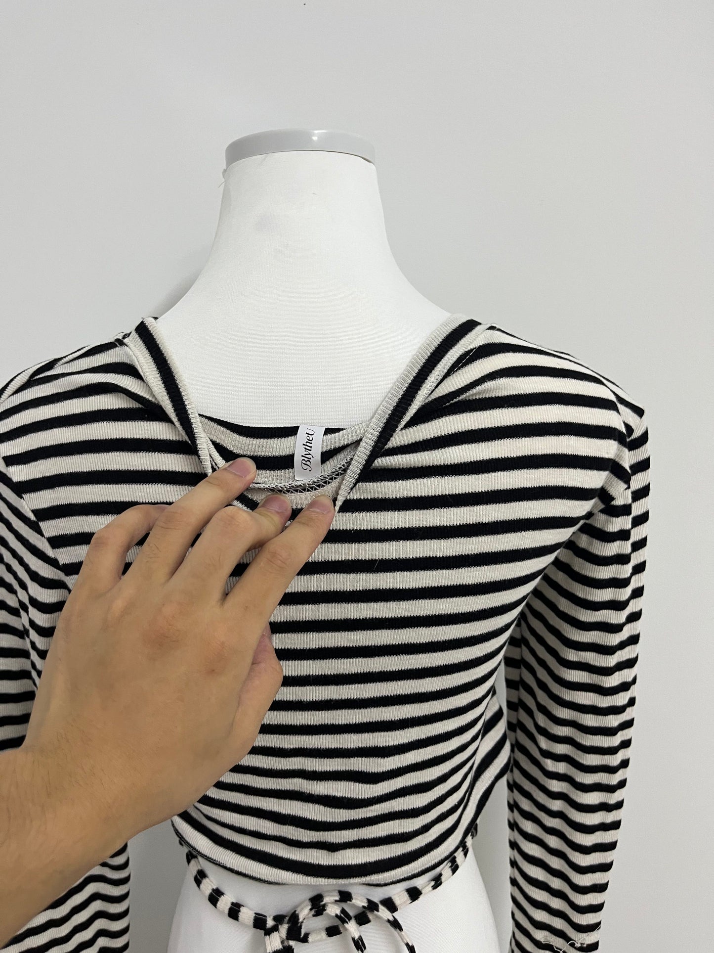 BlytheU Women's Casual Striped Tee Shirt Long Sleeve Round Neck Top