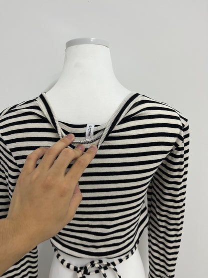 BlytheU Women's Casual Striped Tee Shirt Long Sleeve Round Neck Top