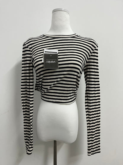 BlytheU Women's Casual Striped Tee Shirt Long Sleeve Round Neck Top