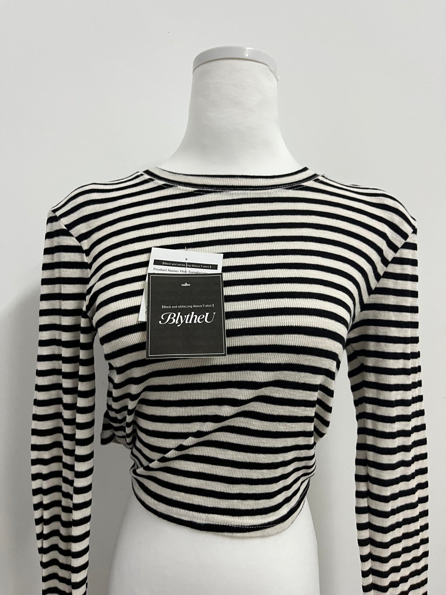 BlytheU Women's Casual Striped Tee Shirt Long Sleeve Round Neck Top