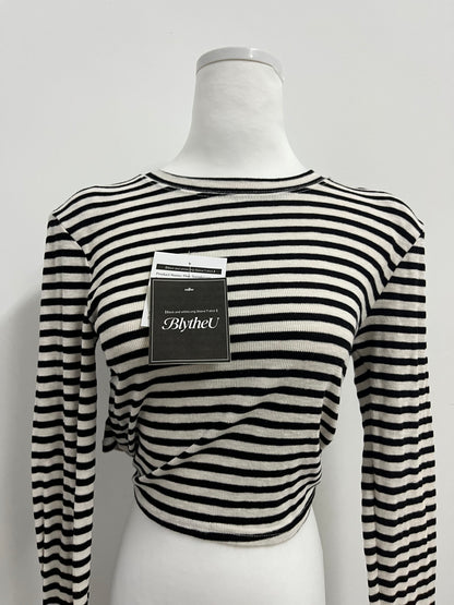 BlytheU Women's Casual Striped Tee Shirt Long Sleeve Round Neck Top