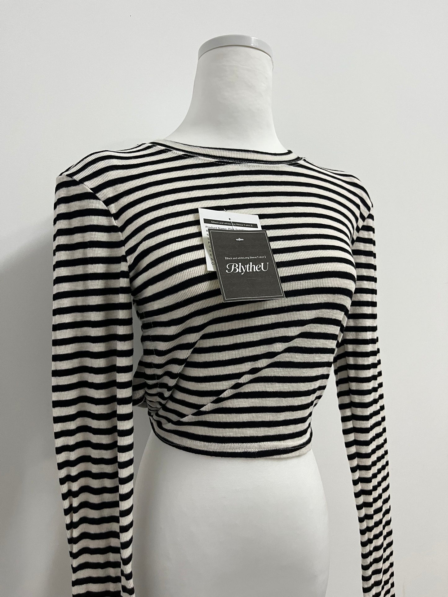 BlytheU Women's Casual Striped Tee Shirt Long Sleeve Round Neck Top
