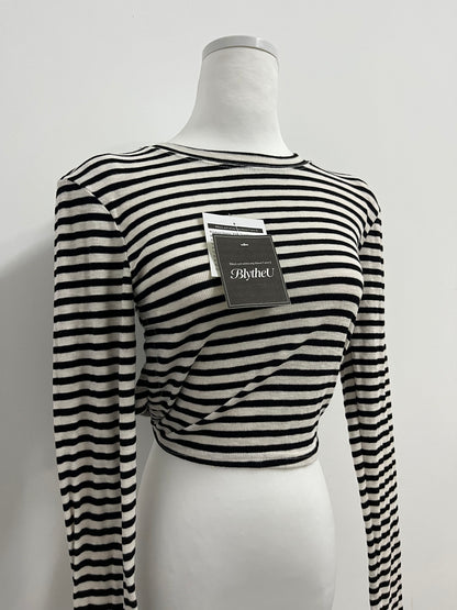 BlytheU Women's Casual Striped Tee Shirt Long Sleeve Round Neck Top