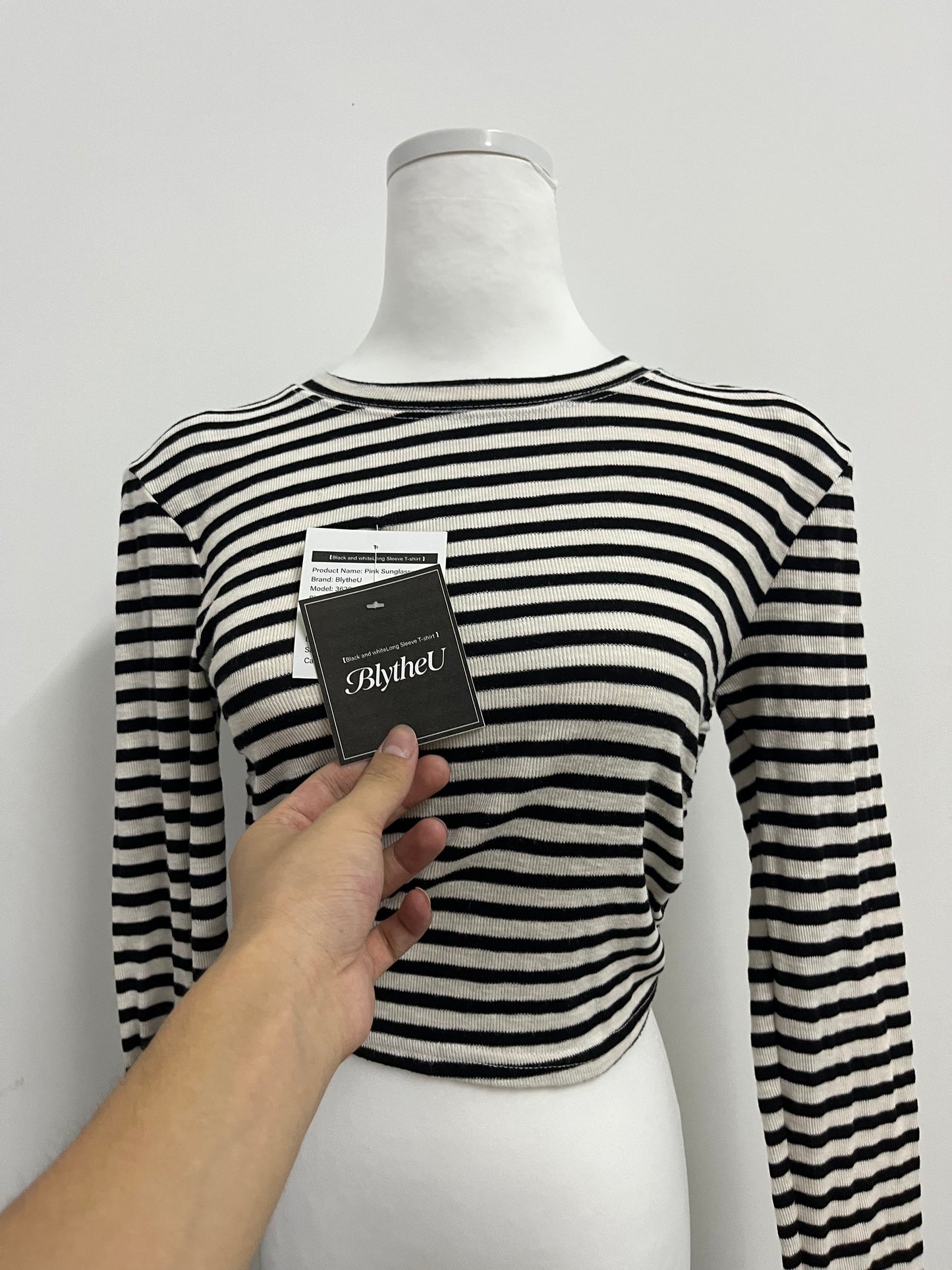 BlytheU Women's Casual Striped Tee Shirt Long Sleeve Round Neck Top