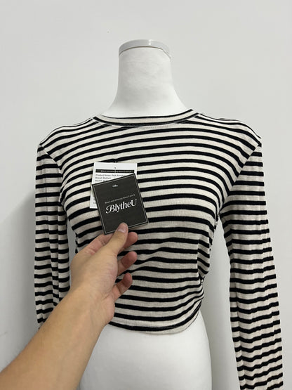 BlytheU Women's Casual Striped Tee Shirt Long Sleeve Round Neck Top