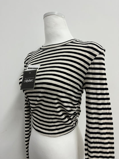 BlytheU Women's Casual Striped Tee Shirt Long Sleeve Round Neck Top