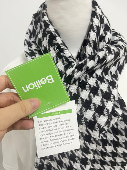 【Boilion Black & White Houndstooth Scarf】—— Timeless Pattern for Daily Styling