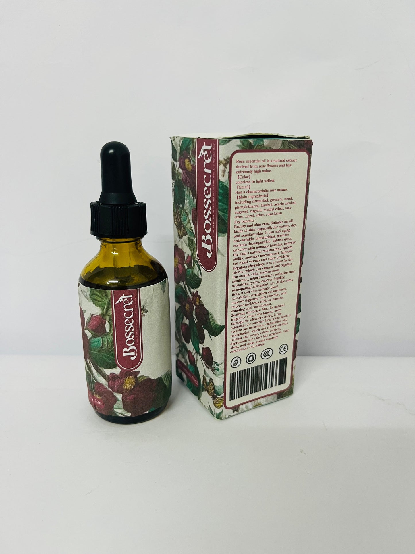 Bossecret Rose Essential Oil 100% Pure Natural, Single Oil for Aromatherapy Diffuser, DIY Skin Care, Massage Carrier Base Oil