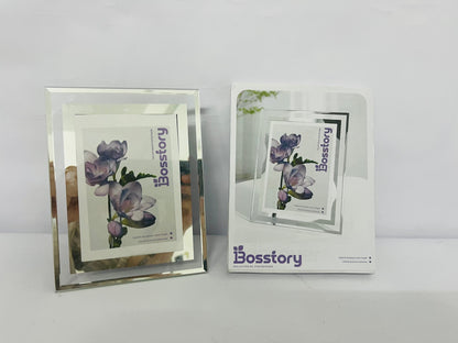Bosstory Picture Frame Friends Gifts for Photo Display，Glass Picture Frame Tabletop Mirror Photo Frames for Family Office Table Decorations