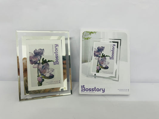 Bosstory Picture Frame Friends Gifts for Photo Display，Glass Picture Frame Tabletop Mirror Photo Frames for Family Office Table Decorations