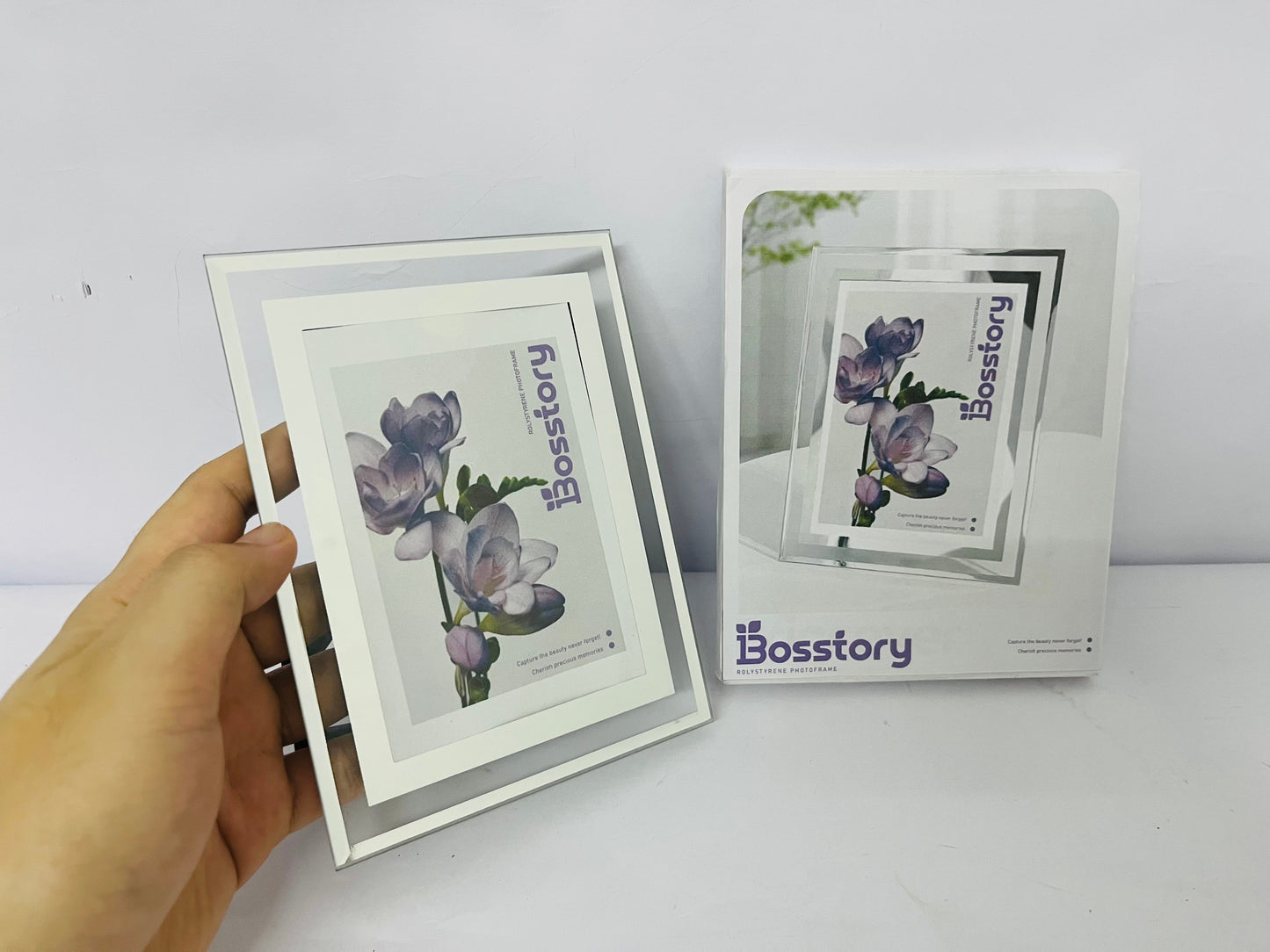 Bosstory Picture Frame Friends Gifts for Photo Display，Glass Picture Frame Tabletop Mirror Photo Frames for Family Office Table Decorations