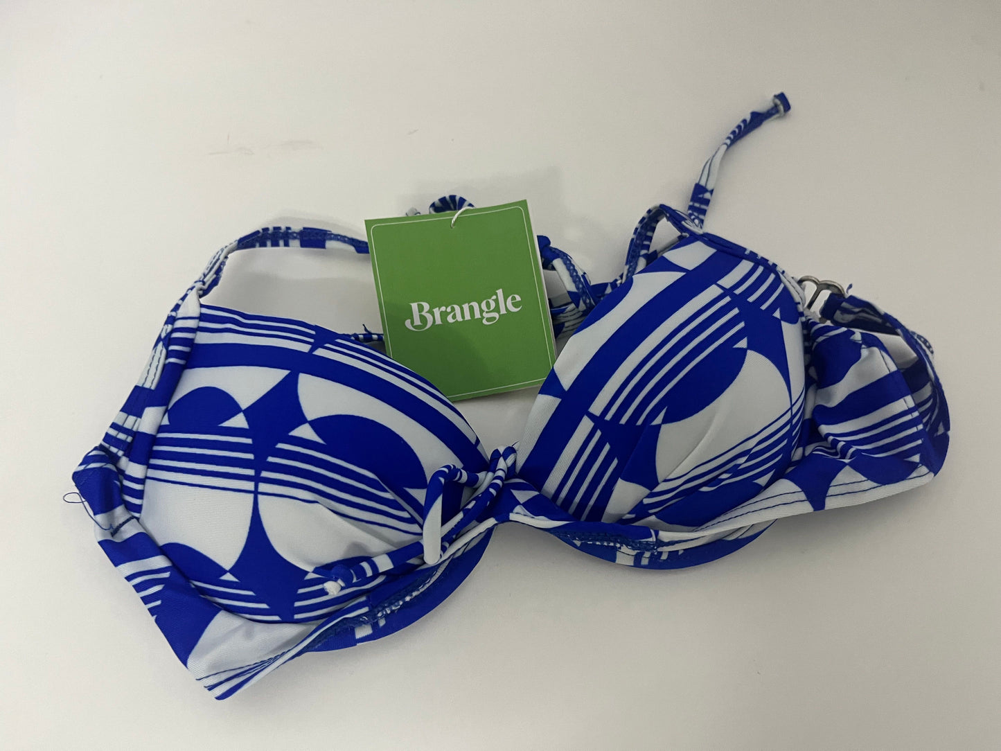 Brangle Blue & White Geometric Print Bikini Top, Push-Up & Slimming, Stylish Swimwear for Beach Vacations