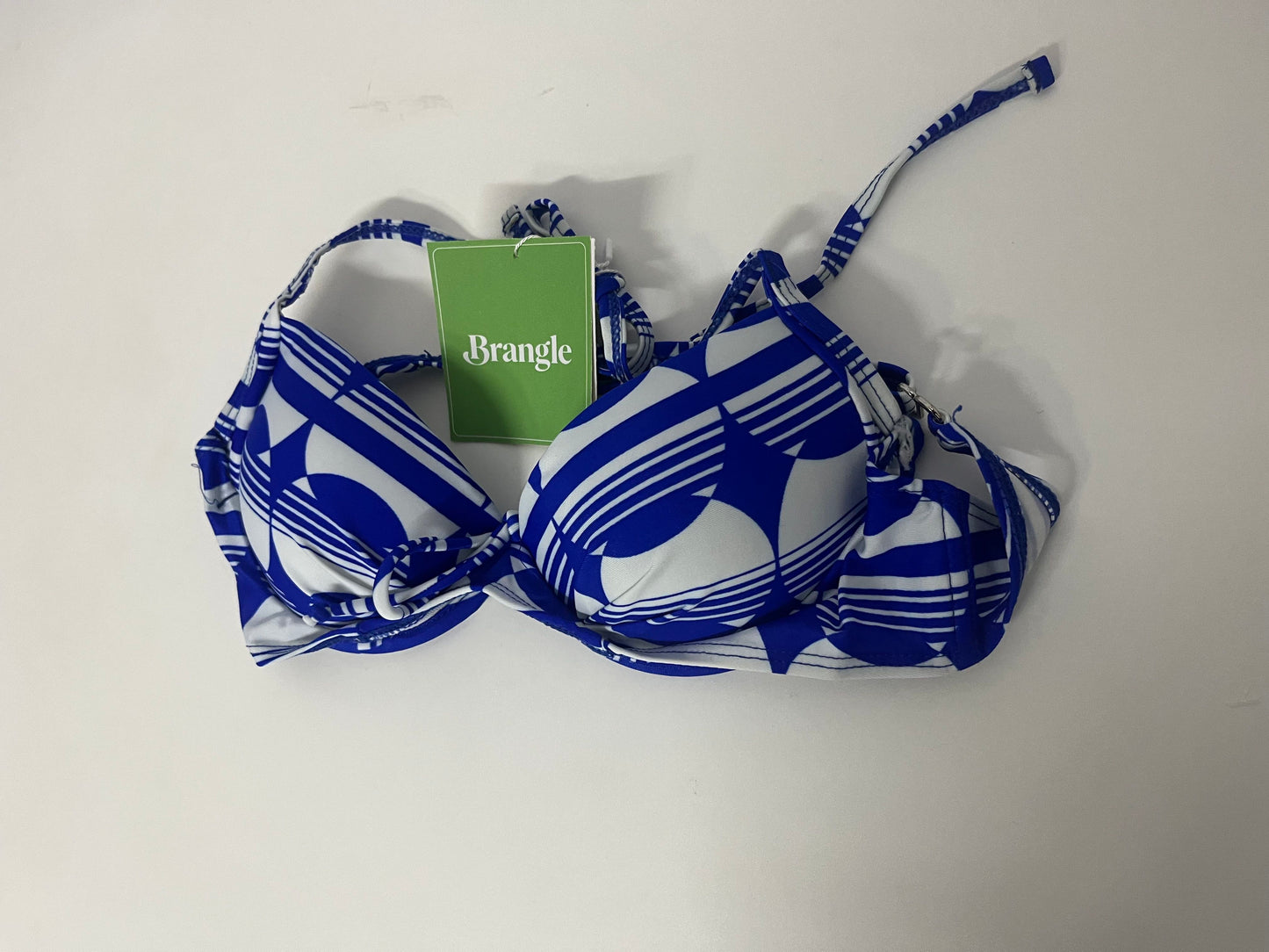Brangle Blue & White Geometric Print Bikini Top, Push-Up & Slimming, Stylish Swimwear for Beach Vacations
