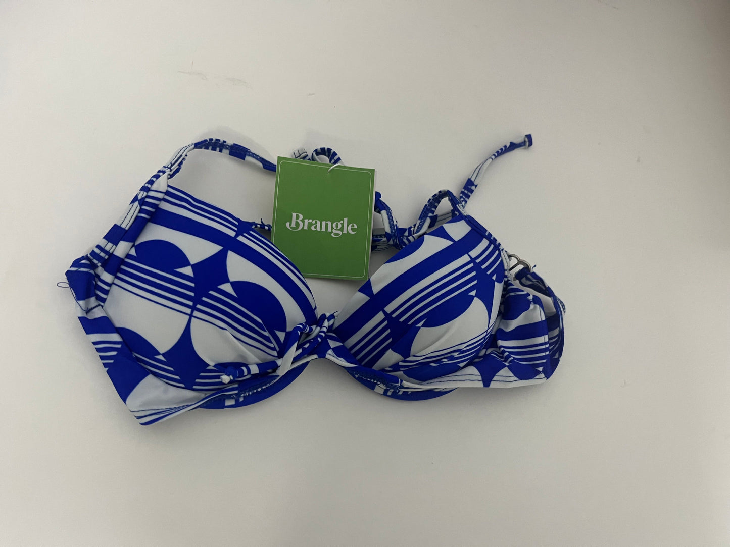 Brangle Blue & White Geometric Print Bikini Top, Push-Up & Slimming, Stylish Swimwear for Beach Vacations
