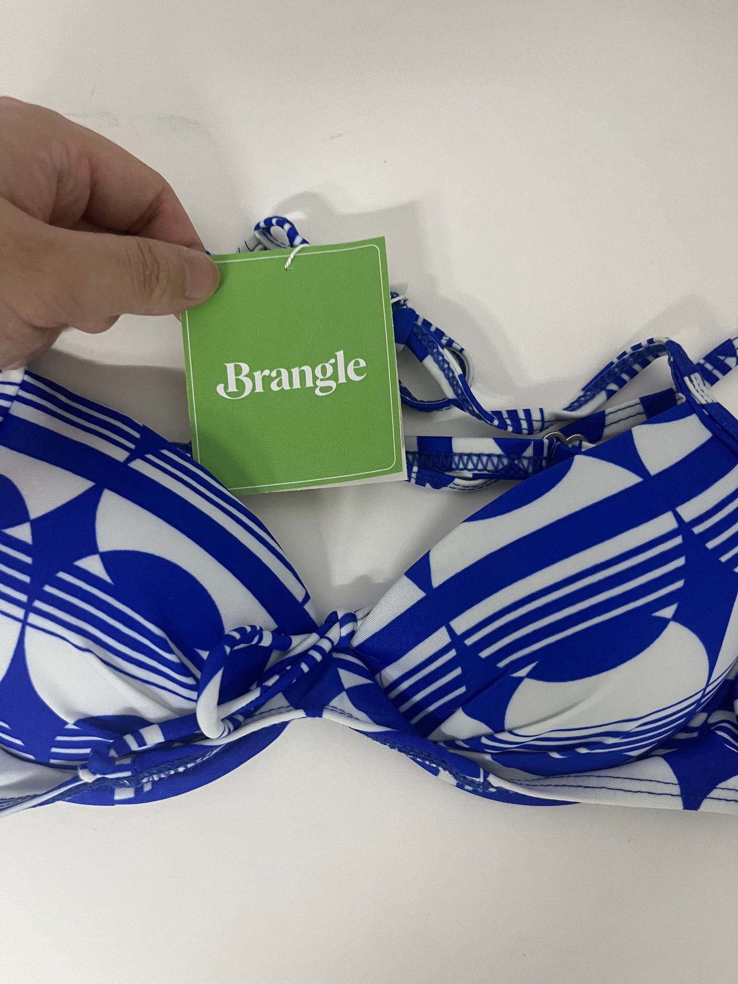 Brangle Blue & White Geometric Print Bikini Top, Push-Up & Slimming, Stylish Swimwear for Beach Vacations