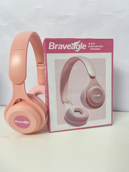 Braveagle Pink Over-Ear Headphones Comfortable Audio Item for Atmosphere Entertainment