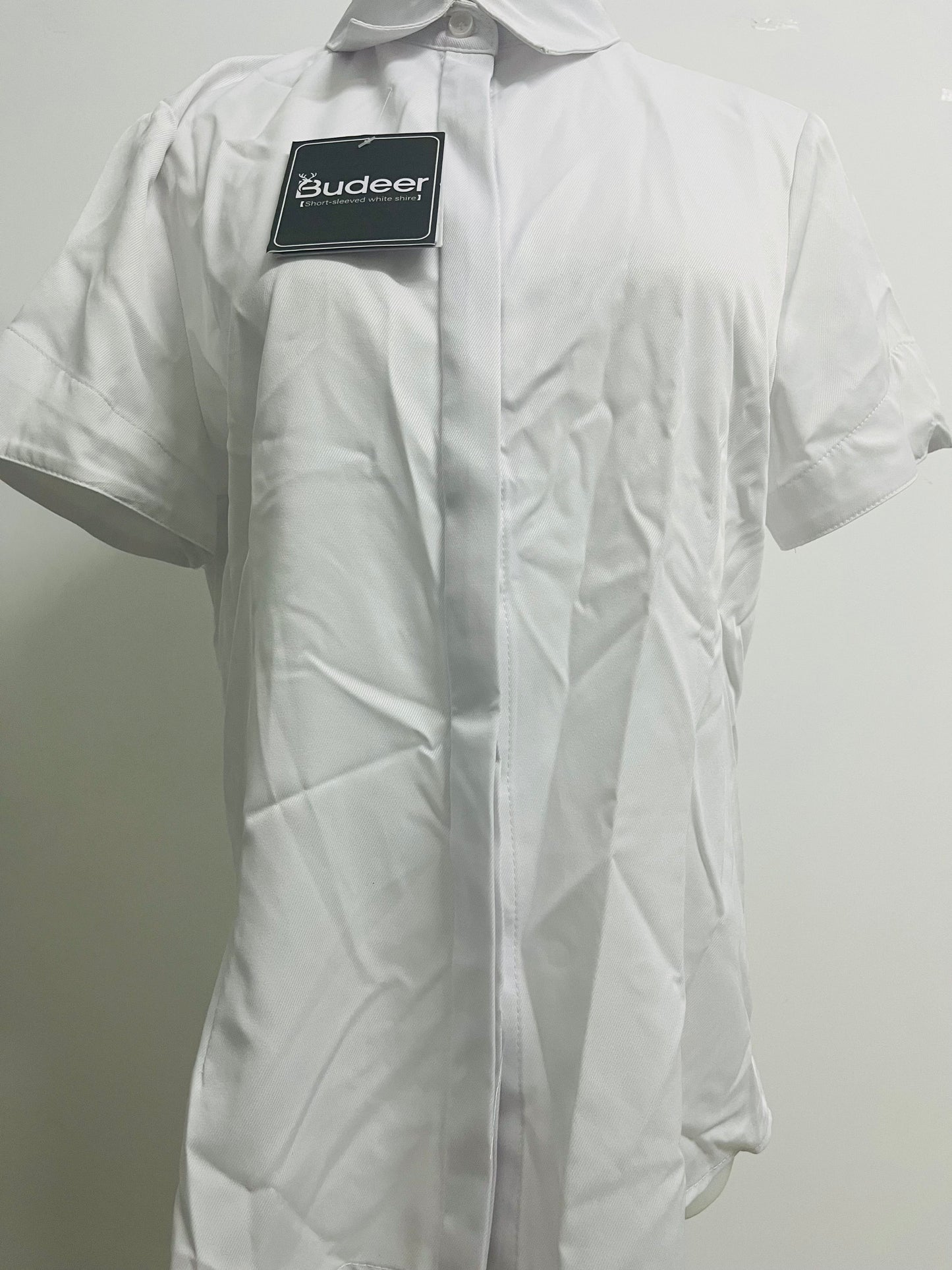 Budeer Women’s White Short Sleeve Button-Down Shirt - Classic Collared Casual Work Blouse