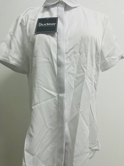 Budeer Women’s White Short Sleeve Button-Down Shirt - Classic Collared Casual Work Blouse