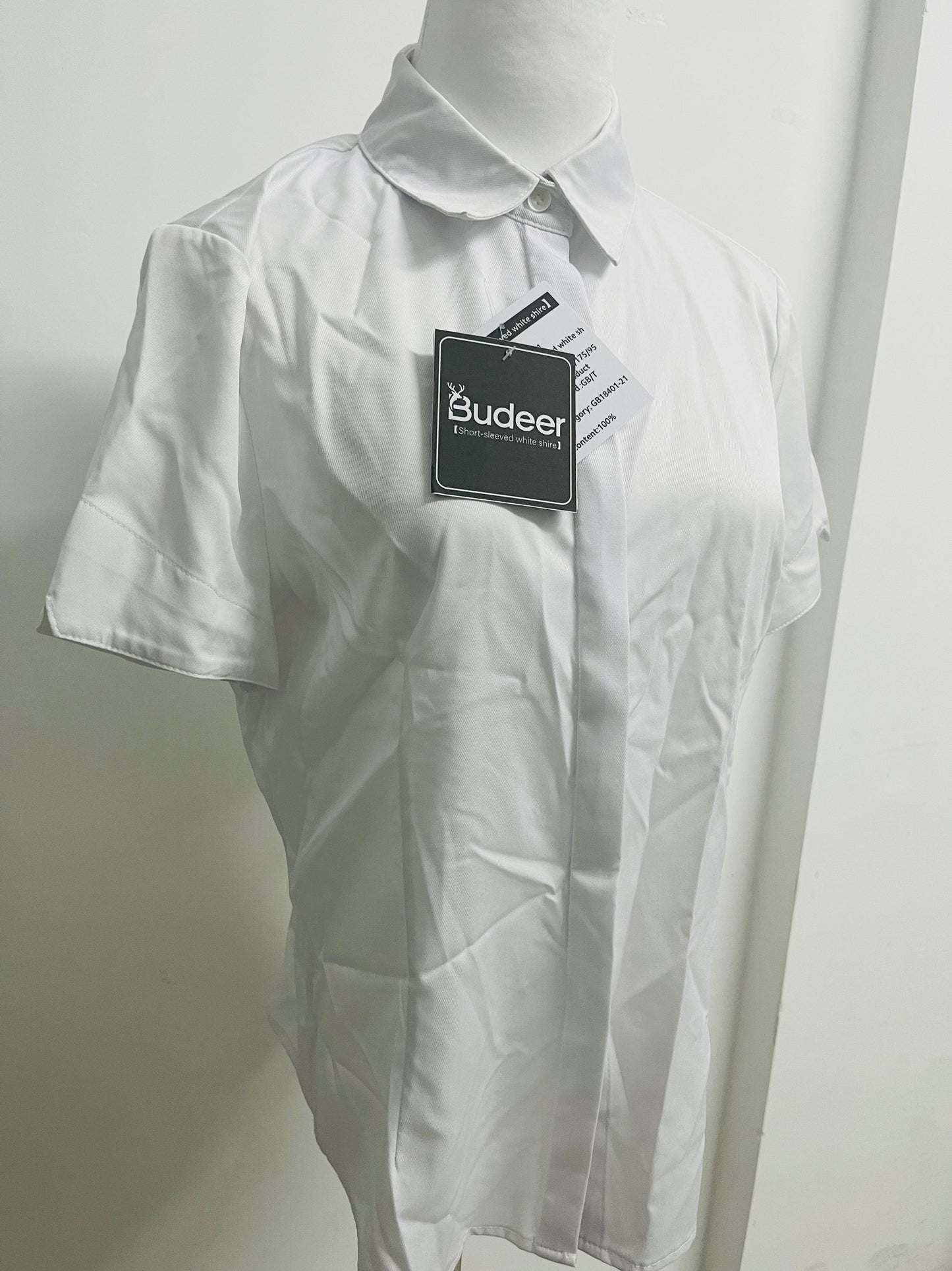 Budeer Women’s White Short Sleeve Button-Down Shirt - Classic Collared Casual Work Blouse