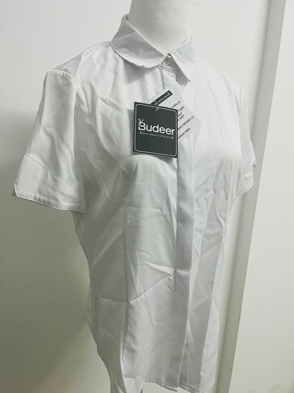 Budeer Women’s White Short Sleeve Button-Down Shirt - Classic Collared Casual Work Blouse