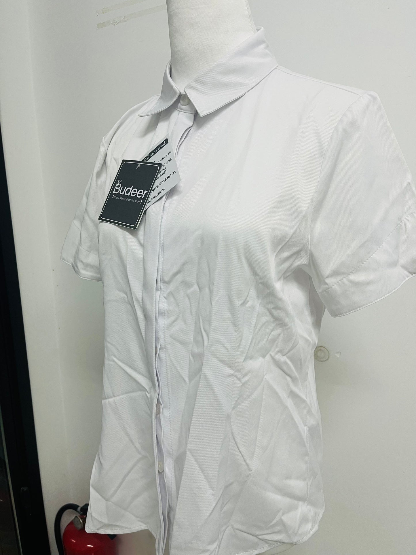 Budeer Women’s White Short Sleeve Button-Down Shirt - Classic Collared Casual Work Blouse