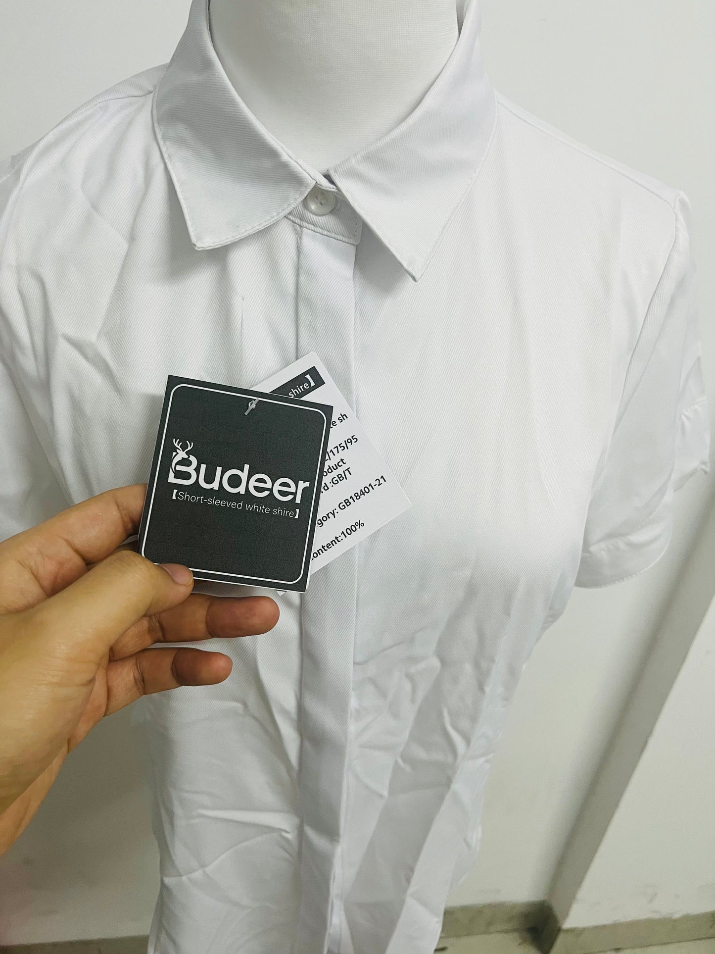 Budeer Women’s White Short Sleeve Button-Down Shirt - Classic Collared Casual Work Blouse